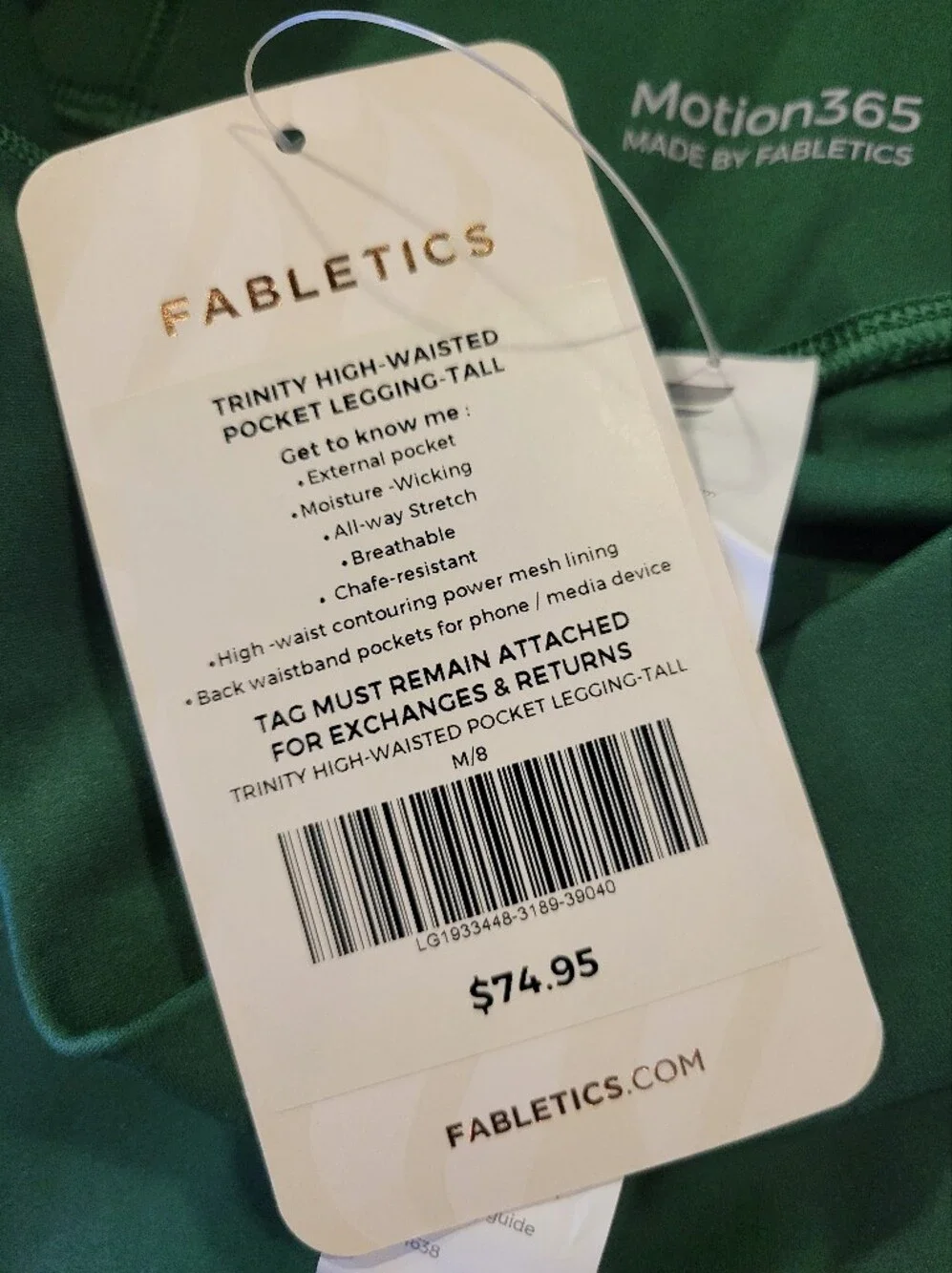 Fabletics Trinity Motion365 High Waist Pocket Leggings - Green